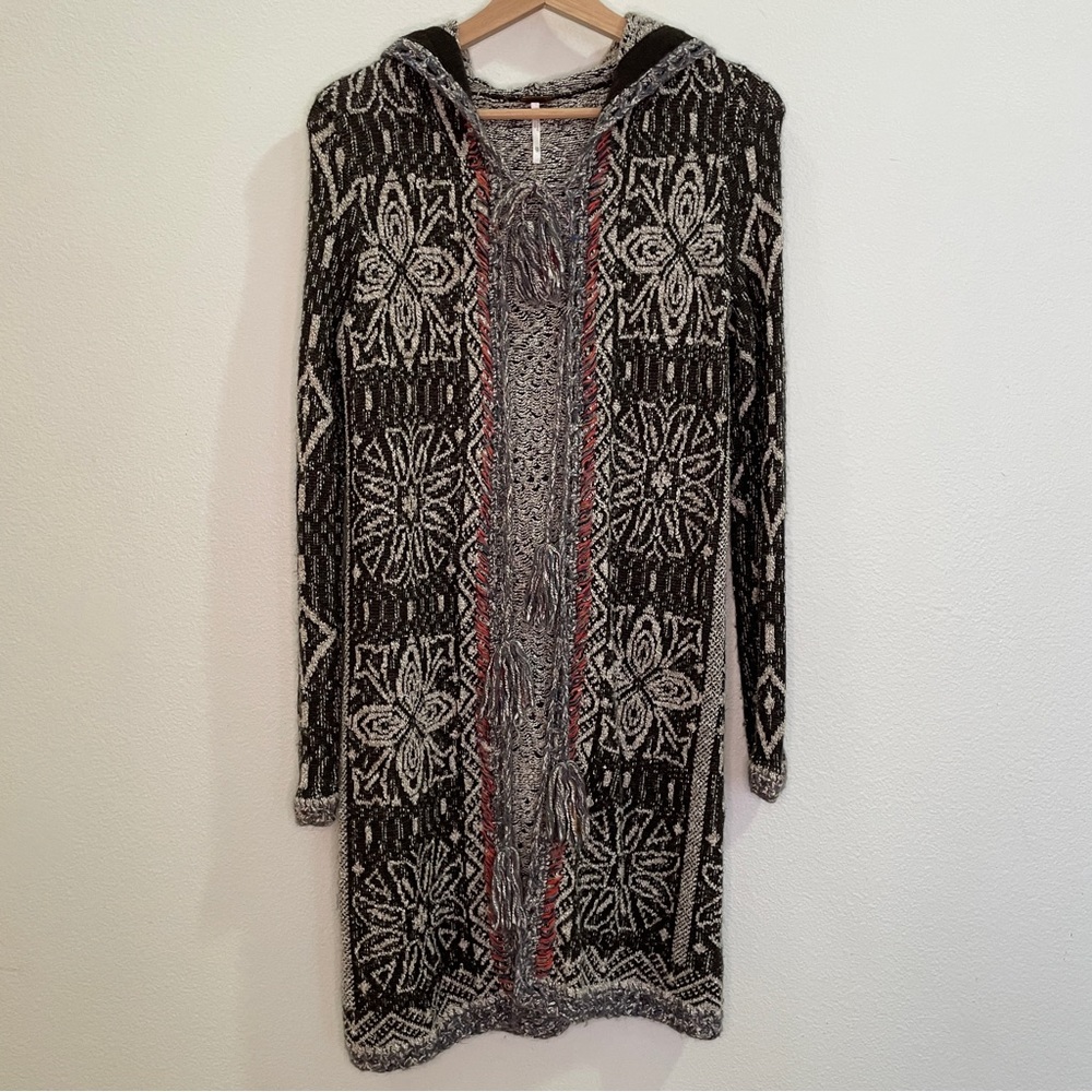 Free People Kai Open Front Pom Pom Tassel Tie Hooded Duster Cardigan